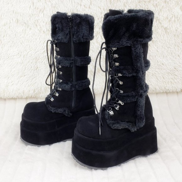 Furry Goth 202 Punk Platform Calf Boots Stomper RESTOCKED Bear - Picture 8 of 11